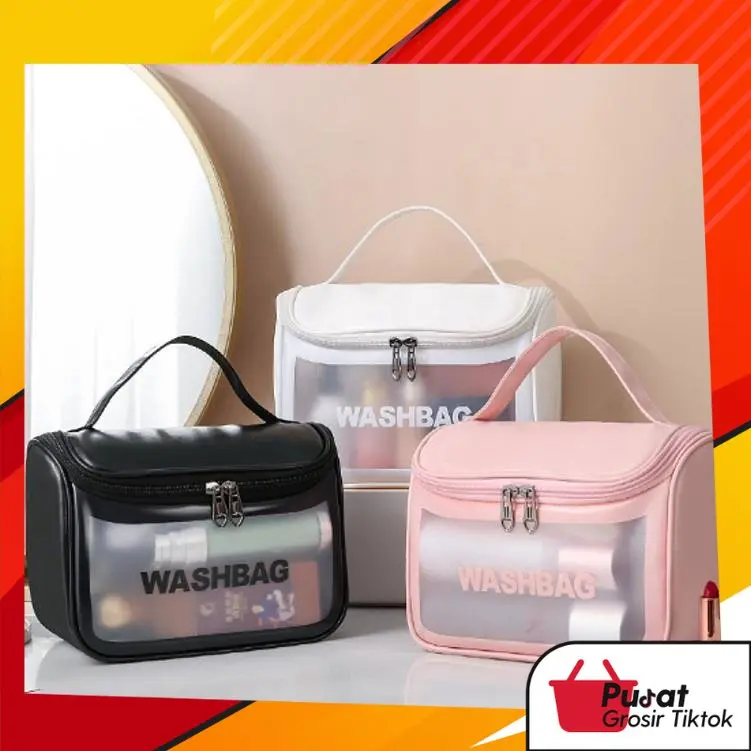 BISA COD T5473  Tas Kosmetik / Pouch WashBag / Organizer Bag / Tas Kosmetik Waterproof Tas Washbag Transparan Besar Kulit Plastik 0
