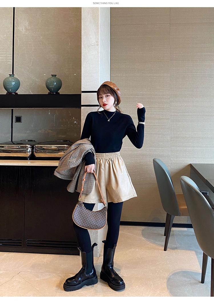 Product Introduction of High-End Western Style Inner Wear Bottoming Shirt for Women 2024 Spring and Autumn New Style Wooden Ear Mock Neck Sweater Knitwear Top 14