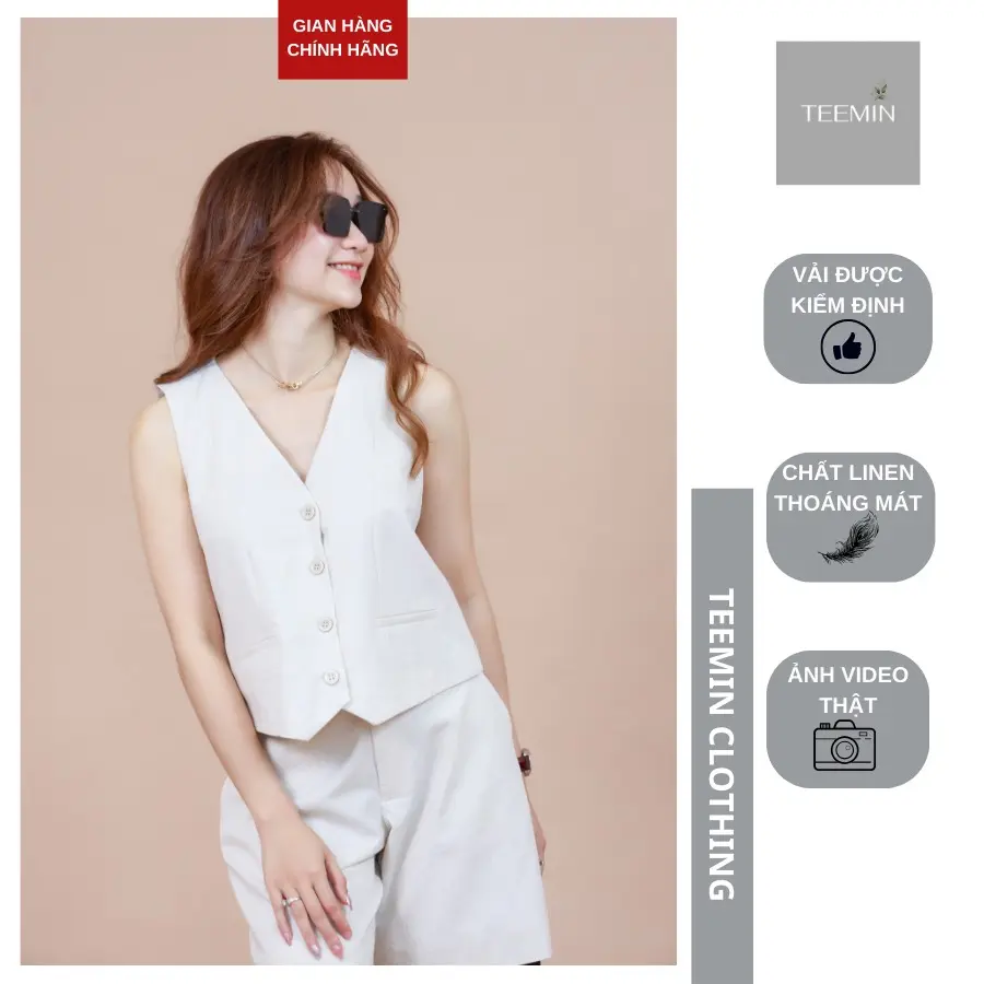 Áo ghile, quần short ngố nữ chất Linen cao cấp Teemin Women Top Jacket