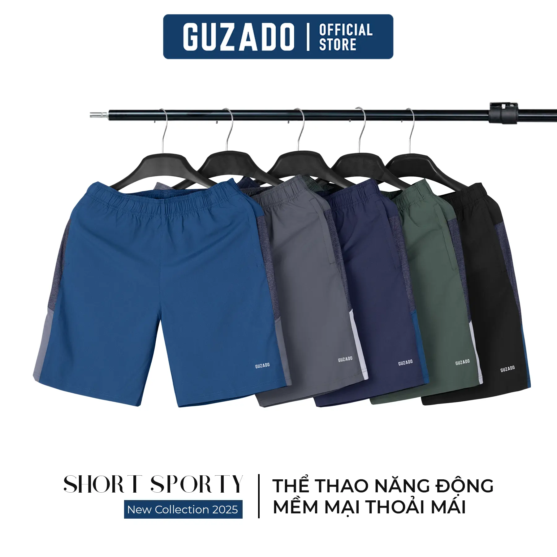 Quần Short Nam GUZADO Vải Gió Mềm Mịn Co Giãn Vận Động Dáng Regular Fit GSR09
