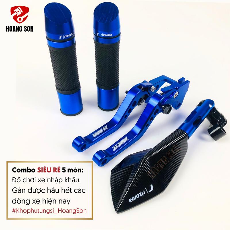 COMBO ĐỒ CHƠI XE MÁY SIÊU RẺ gắn các dòng xe EXCITER WINNER SONIC MSX AB VARIO VISION NOUVO NVX WAVE SIRIUS MIO LUVIAS AIRBLADE - Hình chụp thực tế-gương chiếu hậu 5 cạnh rizoma-tay thắng 6 số-bao tay rizoma-kho phụ tùng xe máy sỉ hoàng sơn