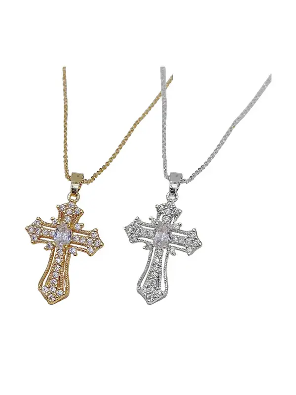Rhinestone Cross Pendant Necklace for Women for Gift, Clavicle Chain Necklace, Fashion All-match Jewelry Accessory, Jewlery 2