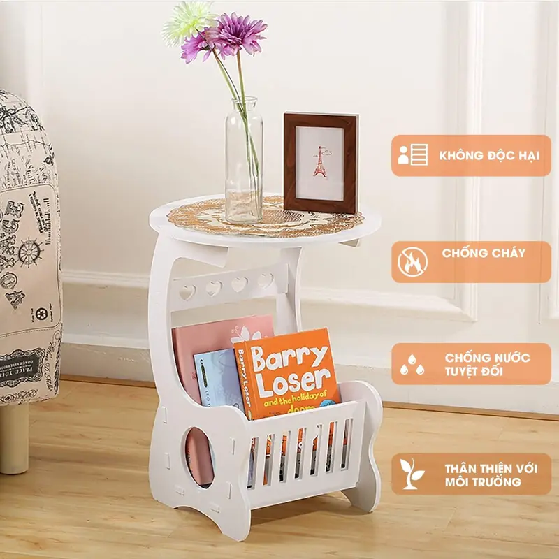 Kệ trang trí, kệ đầu giường, kệ sách mini, bàn trà mặt tròn 2 tầng trang trí phòng khách, phòng ngủ cao cấp chất liệu gỗ nhựa pitech chịu lực Kitchen Nhà Bếp 0