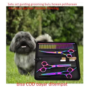 Satu set gunting grooming bulu hewan peliharaan Pet sesuai gambar stainless Free bag