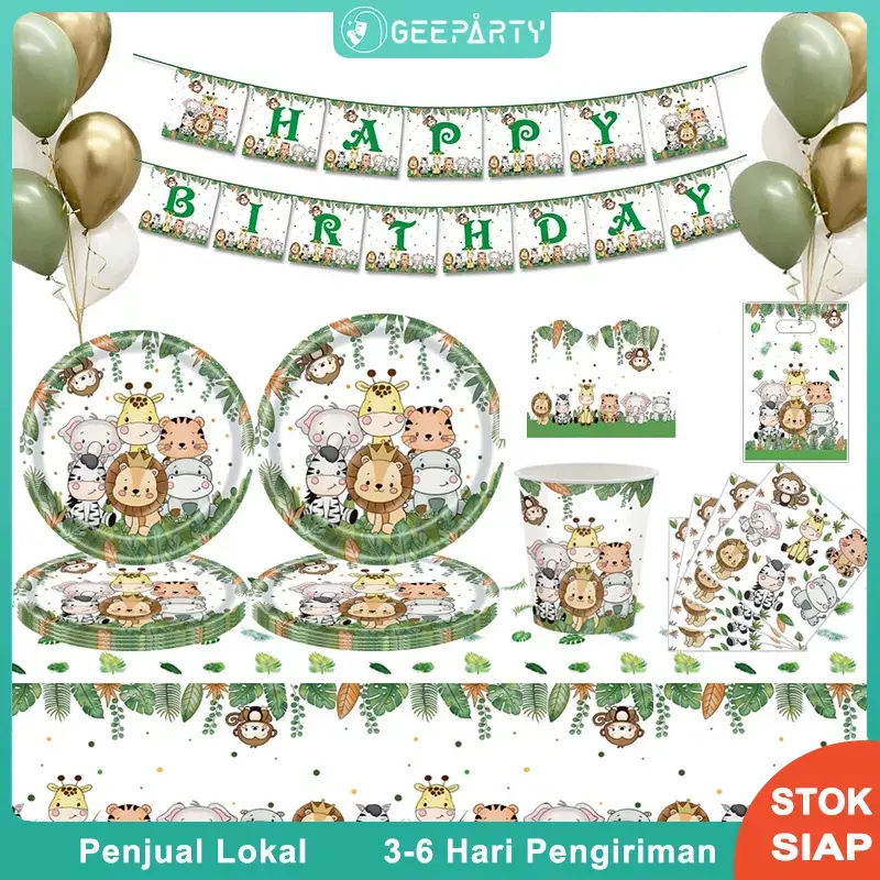 Lucu Jungle Safari Hewan Peralatan Makan Sekali Pakai untuk Bayi Liar Satu Dekorasi Pesta Ulang Tahun Nikmat Perlengkapan Kertas