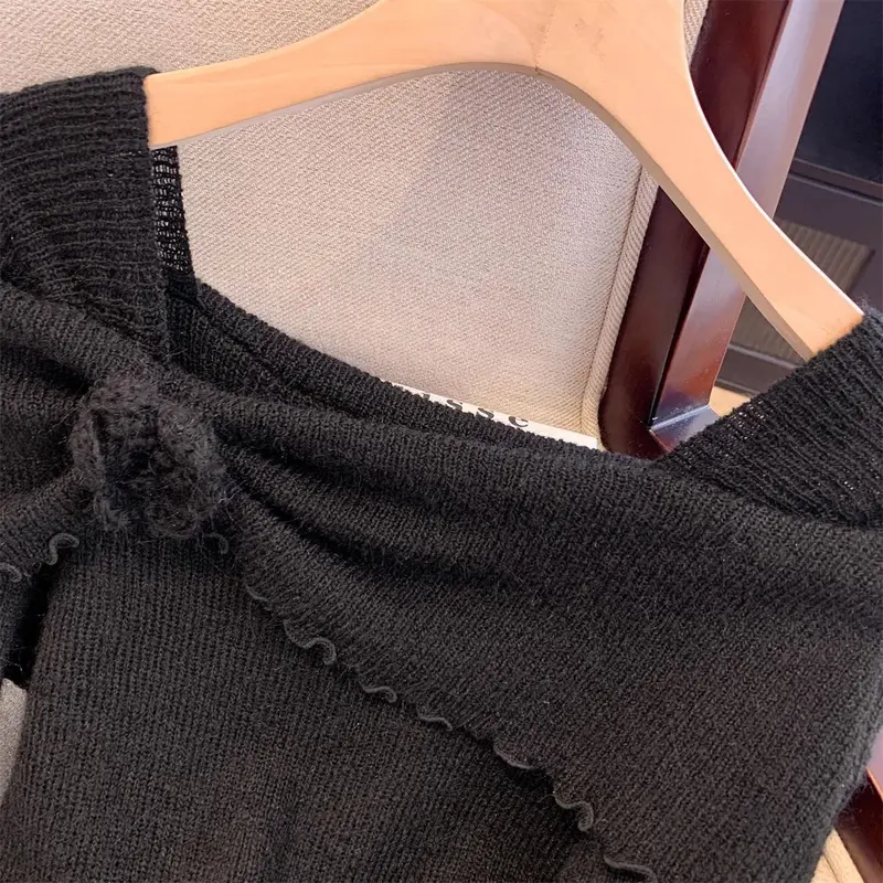 Đồ Len Cho Nữ, Phong Cách Cổ Điển Selvedge Dây Áo Len Đỏ Thanh Lịch, Bộ Sưu Tập Mới Mùa Thu, Tay Kèn Hợp Xu hướng Áo Len Bất Đối Xứng Women Top 7