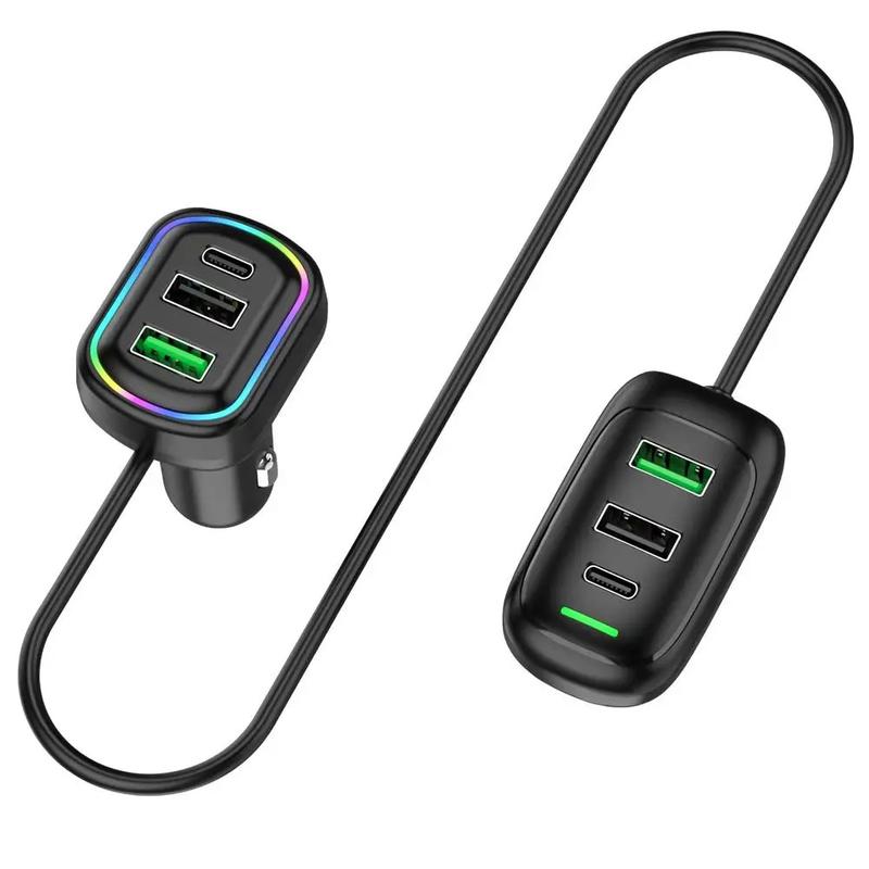 Product Introduction of ที่ชาร์จแบตในรถ USB Type-C แบบขยายด้านหลัง 6 พอร์ต พร้อมไฟ RGB, อะแดปเตอร์ไฟชาร์จเร็ว PD, เข้ากันได้กับ iPhone, แท็บเล็ต, แล็ปท็อป 8