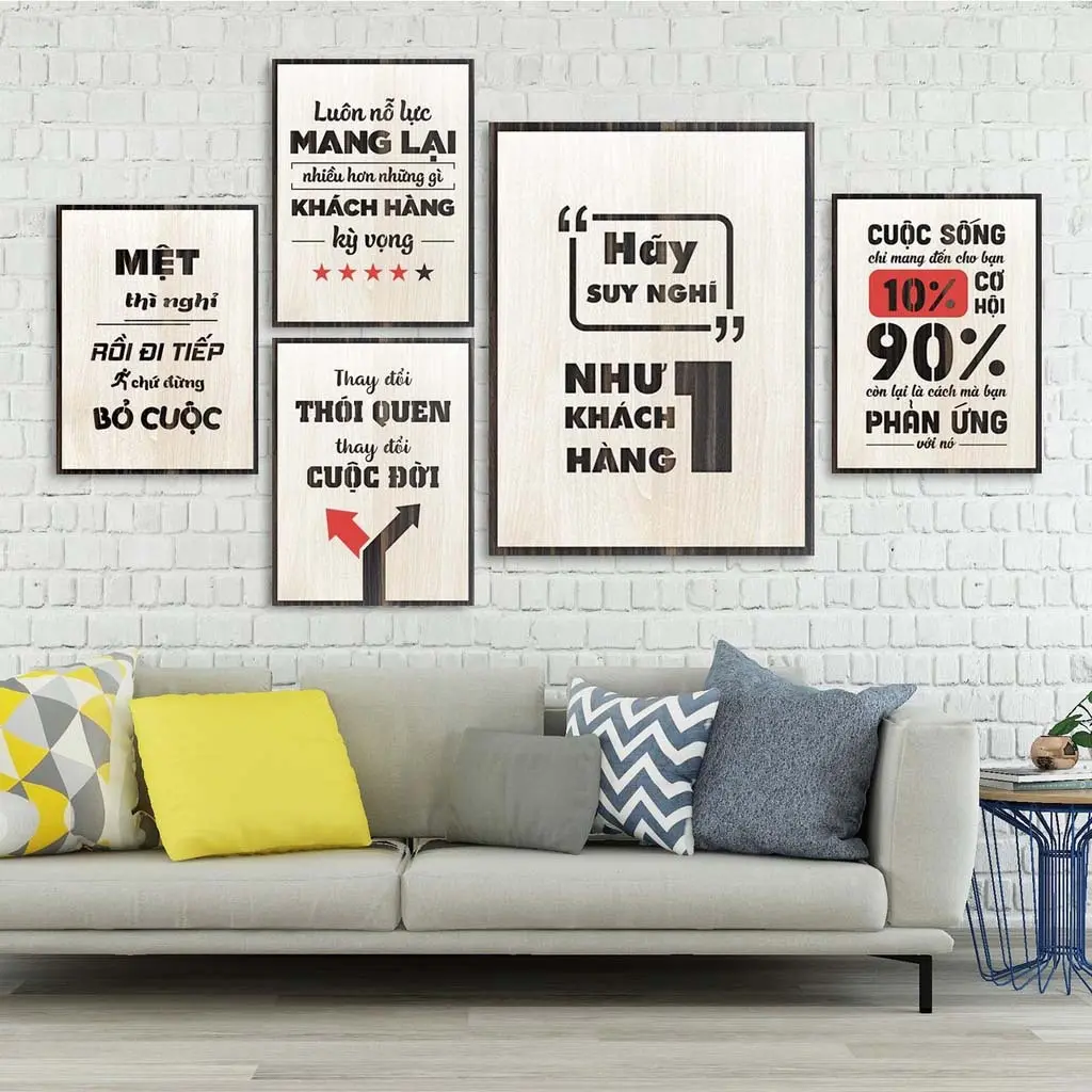 Bộ 5 tấm tranh treo tường Văn Phòng Slogan tạo động lực trang trí