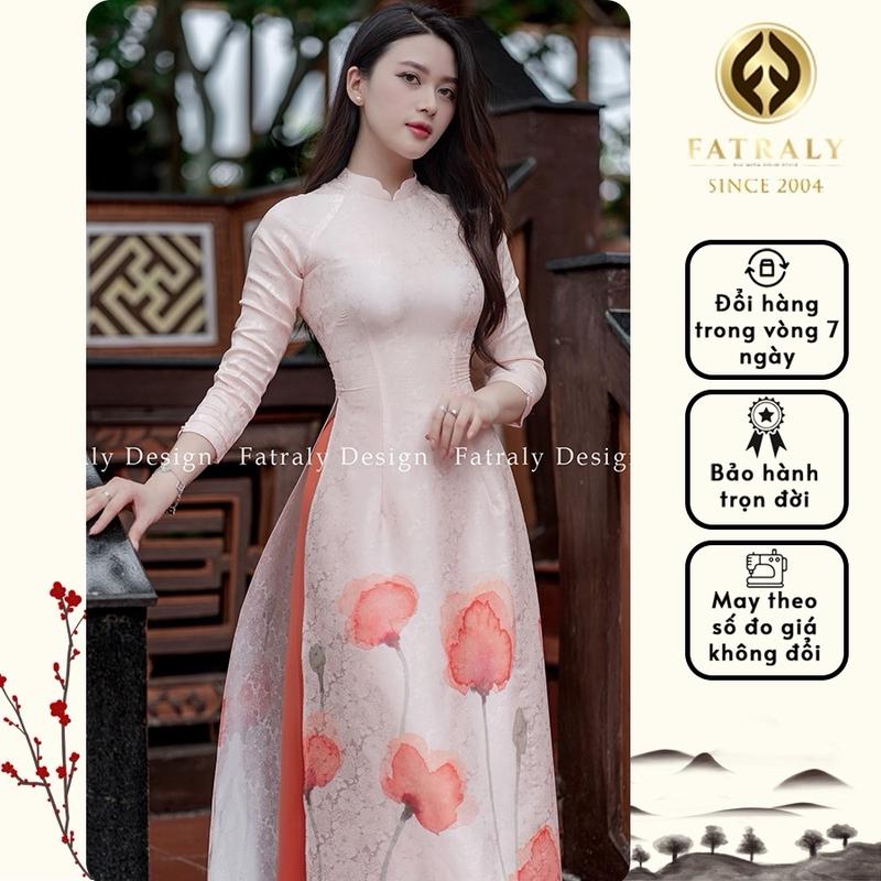 Fatraly - ADTK 107 Áo dài nữ Gấm Thái Tuấn với họa tiết in độc đáo chất liệu mềm mát và co giãn sang trọng cho phái đẹp