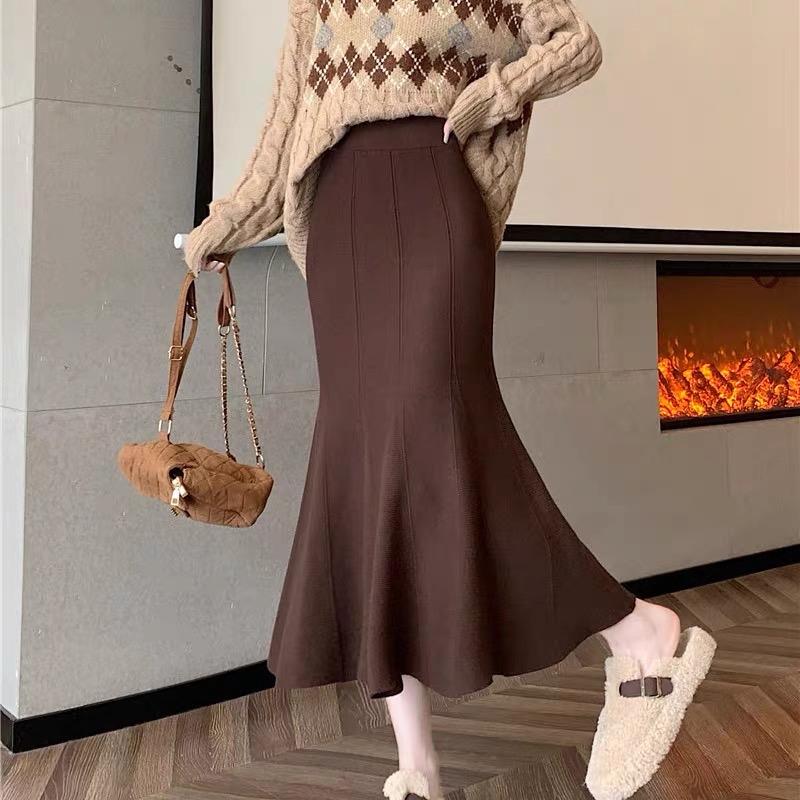  Chân váy len đuôi cá gân dáng dài hàng QC 8053 