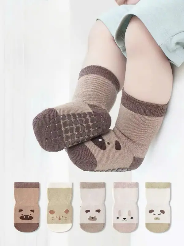 [Kèm Quà Tặng] Combo 10 đôi tất chống trượt cho bé 0-3 tuổi, Vớ tập đi hình thú Vải Cotton Len mềm mại ấm áp  BN03 Kem 8