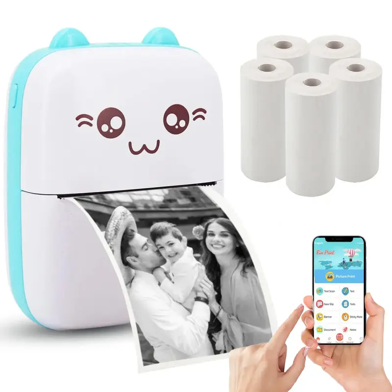 Durable Cute Cartoon Design Portable Thermal Printer, Mobile Wireless Label Printer, Thermal Printer for Ios & Android Smart Phone, Mini Photo Printer Sticker Printer, School Essentials, Thanksgiving Christmas Gift Set Digital Marketing Starter Kit 8
