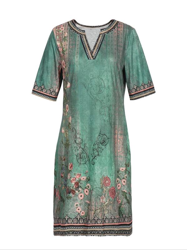【Plus Size】 Floral Pattern Dress, Plus Elegant Fashion Casual Dress for Daily Outdoor Wear, Women Plus Clothing for Summer 4