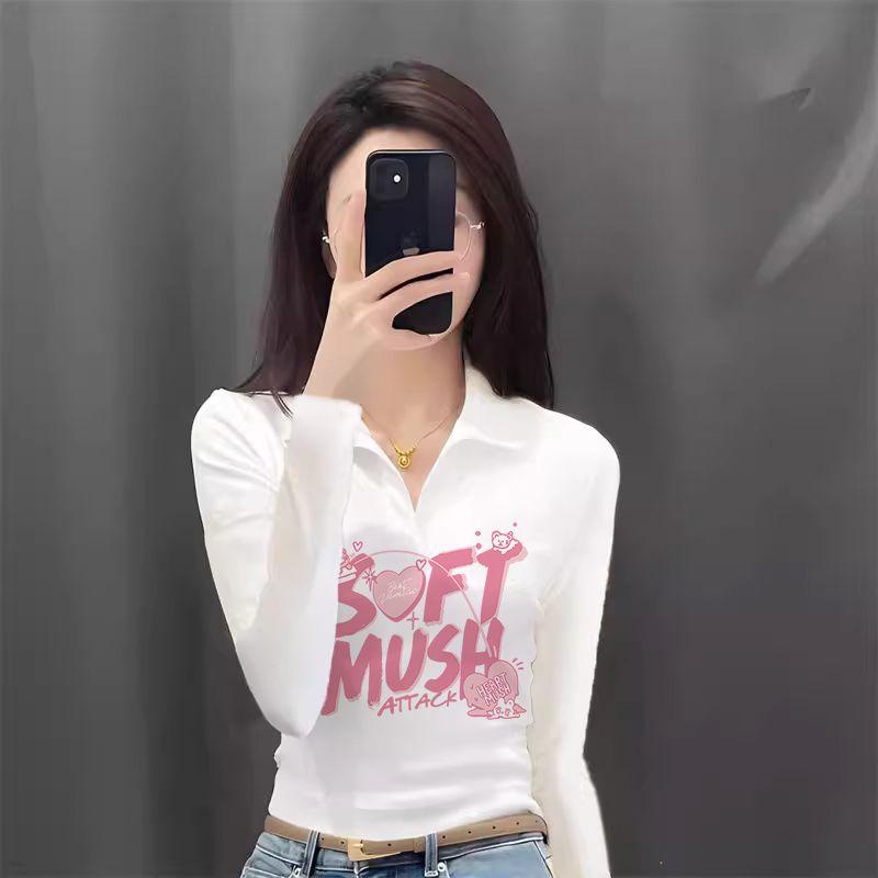 Áo Thun Dài Tay Cổ Polo, Dành Cho Nữ, Bộ Sưu Tập Mùa Thu, Thời Trang, Phong Cách Hàn Quốc, Mỏng Vừa Vặn, Phong Cách Phương Tây, Áo Ôm Sát, Hàng Mới Về Năm 2025, Ins Top Women 6