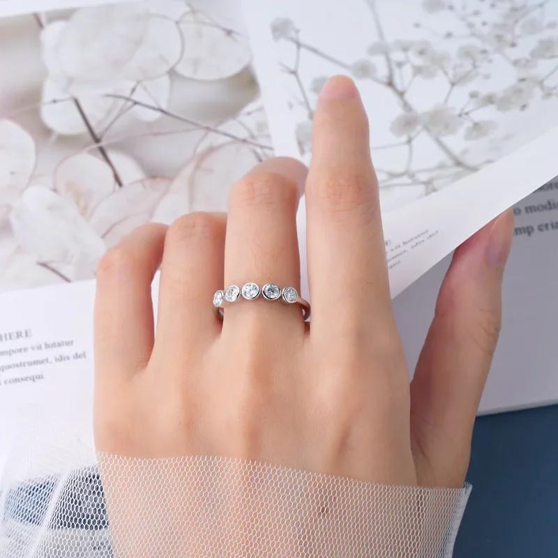 Product Introduction of LLXYW Total 0.5/1.5CT Luxury Round Bezel Full 3mm/4mm Moissanite Ring For Women Girls S925 Silver Pass Test Rings Wedding Band Gift 16