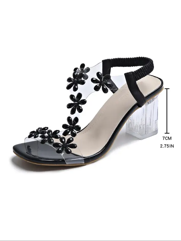 Women's Fashionable Flower Decorated High Heel Sandals, Elegant Transparent Chunky Heeled Sandals for Party, Daily Clothing Decor for Women & Girls, Summer 5