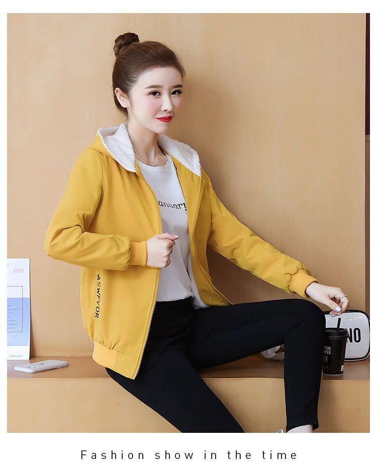 Product Introduction of Áo Khoác Có Mũ Trùm Đầu, Lót Lông Cừu, Dày Dặn, Hàng Mới Về Thu Đông 2020, Áo Khoác Ấm, Dành Cho Nữ, Phong Cách Hàn Quốc, Dáng Rộng Vừa Vặn, Dễ Phối Đồ, Thích Hợp Cho Thể Thao Và Thời Trang 23