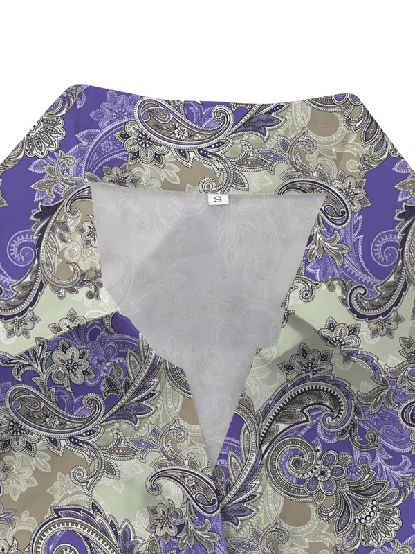 【Plus Size】 Paisley Print Curved Hem Shirt, Casual Long Sleeve Collared Top for Spring, Women's Plus Clothing for Daily Wear 6