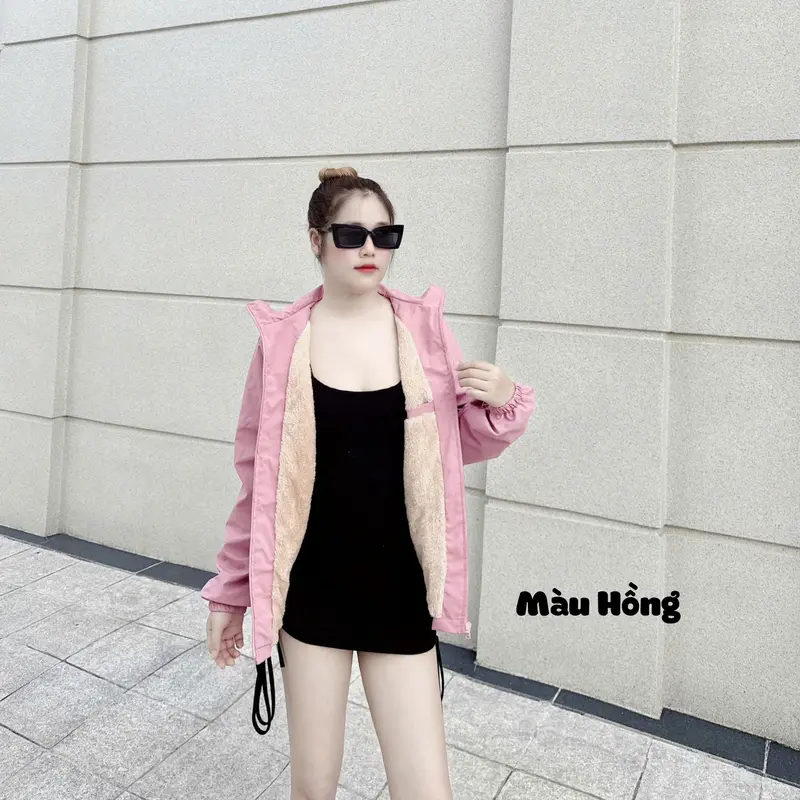 Áo khoác nữ lót lông cừu cao cấp có mũ to rộng Áo Khoác Hai Lớp 2