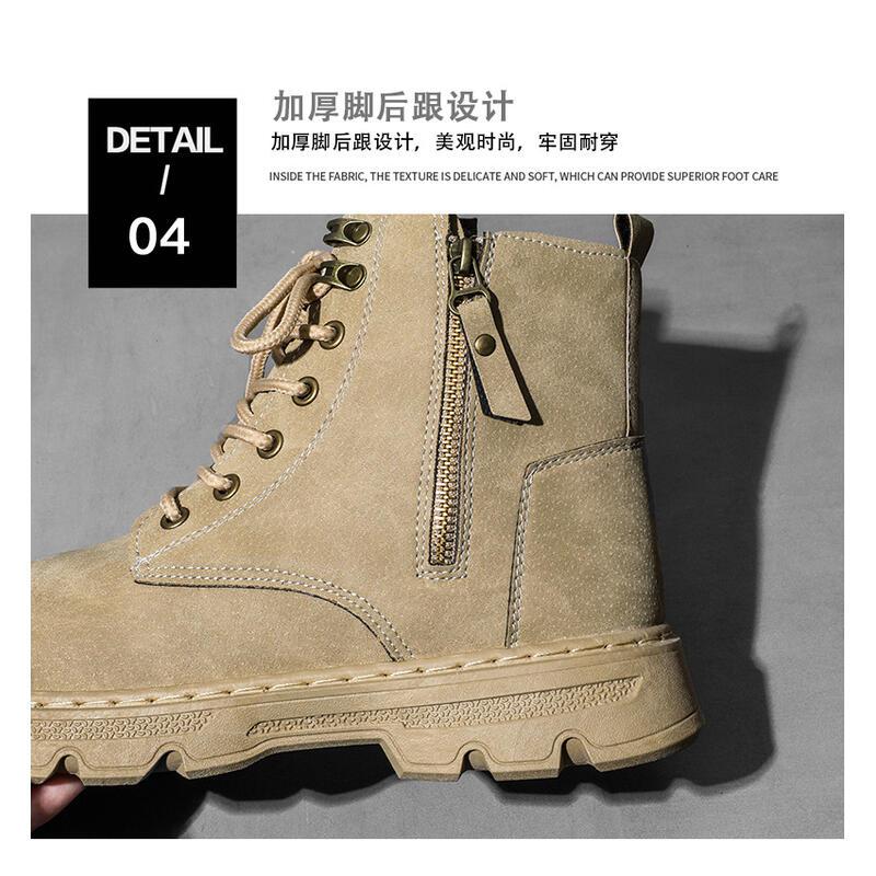 Product Introduction of Men's Four Seasons British Style Versatile Durable Martin Fashion Trend High Top Short Side Zipper Yellow Boots 9