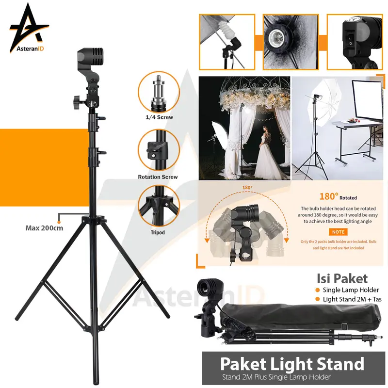 Paket Light Stand 2M Plus Single Lamp Holder Foto Studio Paket Lighting Studio Lampu Led Camera Kamera Ringlight 0