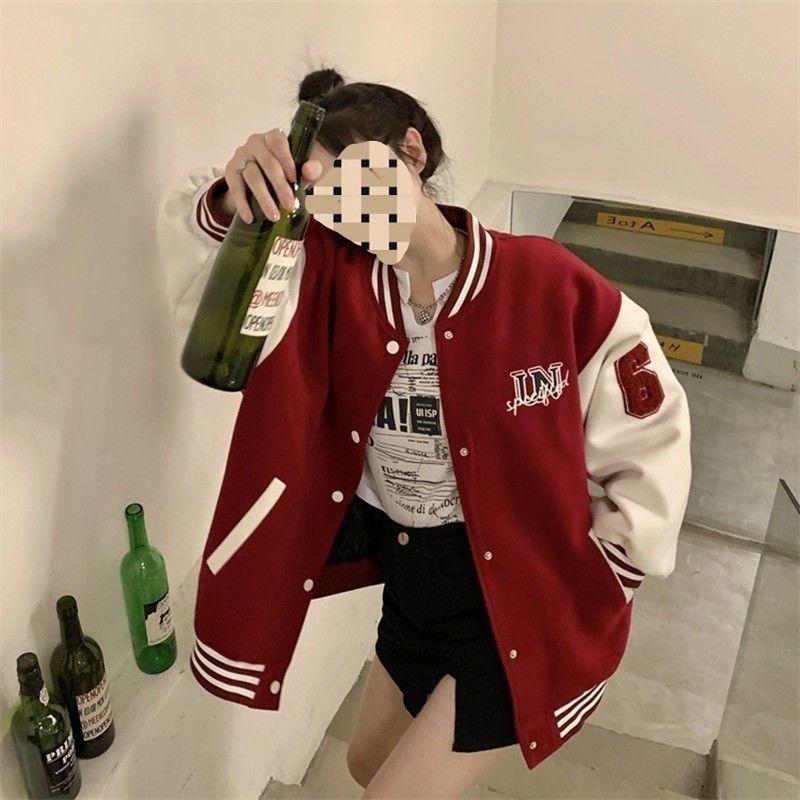 Product Introduction of 2022 Autumn and Winter New American Vintage Fleece-Lined Baseball Uniform Women's Printed Korean Style Loose-Fitting Student Coat Small Fashion Womenswear Jackets 4