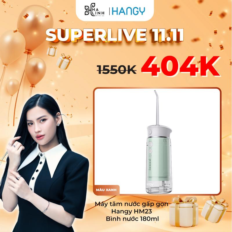 [VÕ HÀ LINH x HANGY] Máy tăm nước gấp gọn HANGY HM23 - công nghệ tia nước siêu âm -3 chế độ 5 mức áp lực nước - bình nước 180ml
