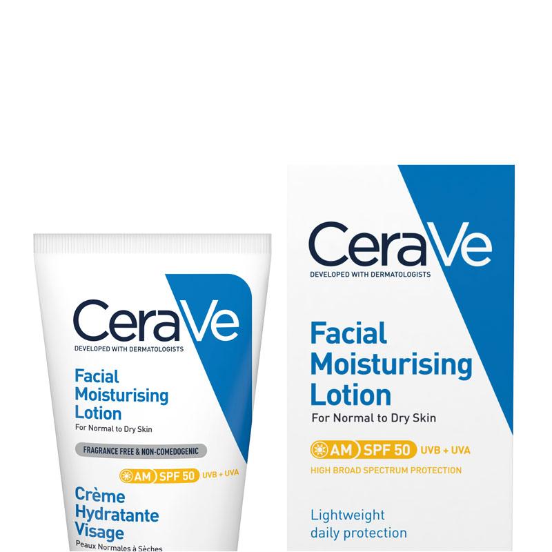 CeraVe AM Facial Moisturising Lotion SPF50 with Ceramides & Vitamin E for Normal to Dry Skin 52ml Lightweight Moisturizers Skincare Fragrance 1