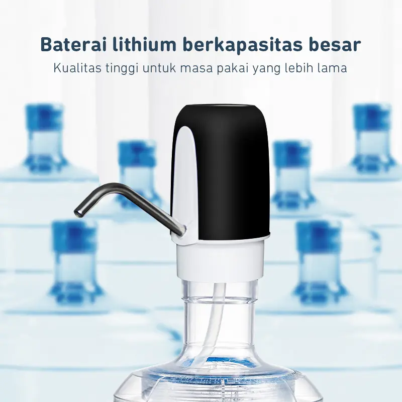 Lighthundred Pompa Galon Elektrik Otomatis / Automatic Water Dispenser / Dispenser Air Minum Gallon Usb Charger / Electric Water Bottle Pump Hitam Mesin Kabel Stainless dispenser  air charger  dispenser automatic  water selang  dispenser  untuk dispenser 2