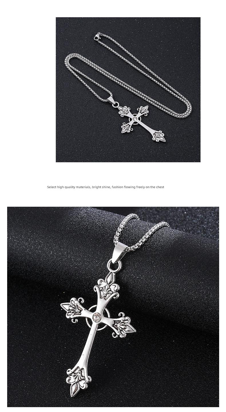Product Introduction of European and American Simple Retro Diamond Necklace Cross Pendant Neck Accessories Korean Style Cool Temperamental Cold Style Cross Necklace 1