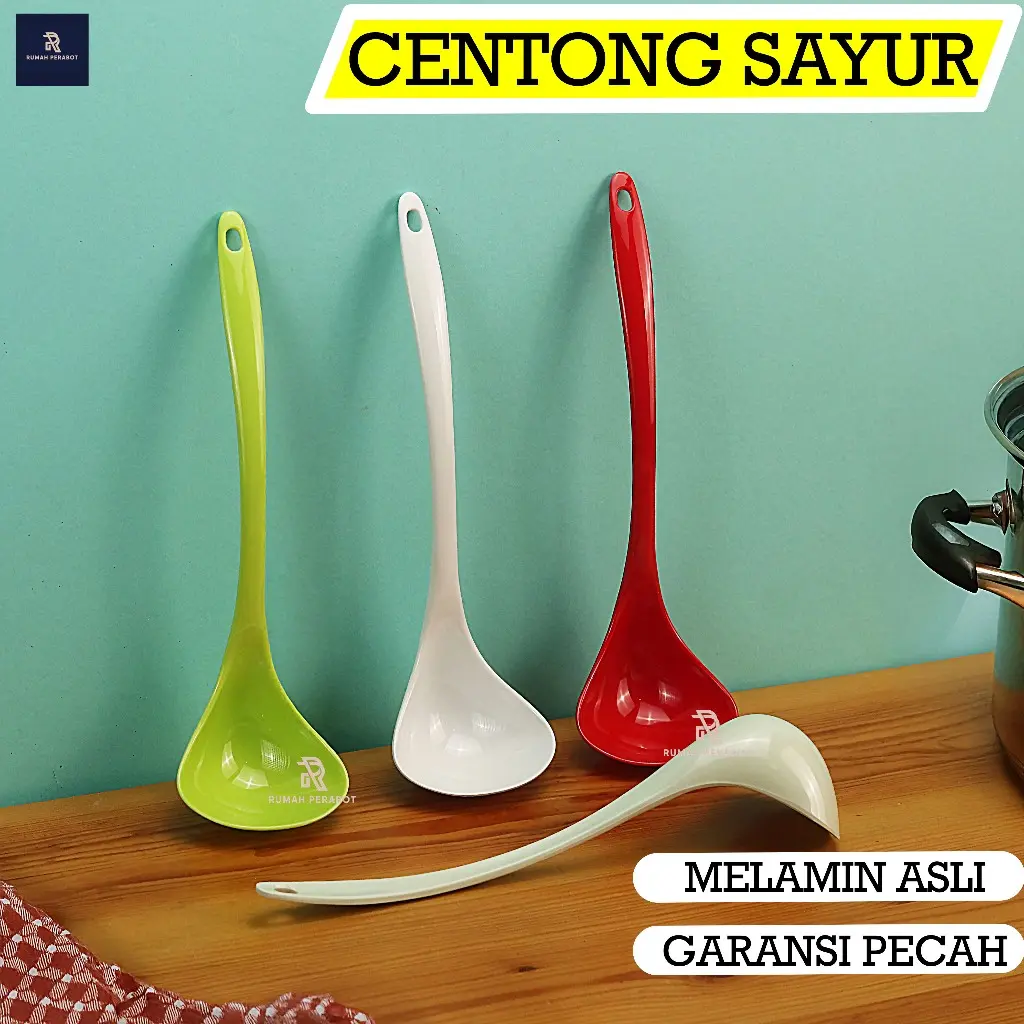 RISSHIN Sendok Sayur Melamin Tebal Panjang Tahan Panas Centong Kuah BPA Free Warna Warni