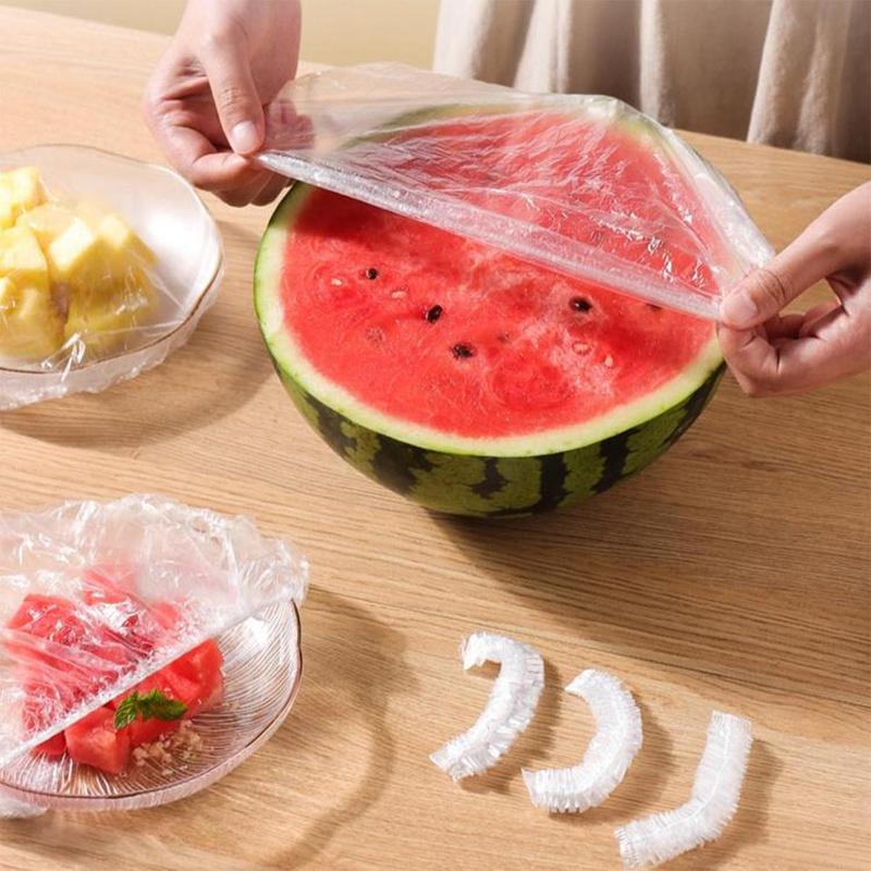 100Pcs Disposable Free Size Food Plastic Wrap Food Cover Food Wrap Stretch Bowl Lids Kitchen Fresh Containers Kitchenware Utensils Dispenser 4