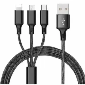 Kabel data 3-in-1 untuk koneksi Bluetooth ke ponsel - antarmuka input USB, Type-C, dan Lightning, garansi satu tahun