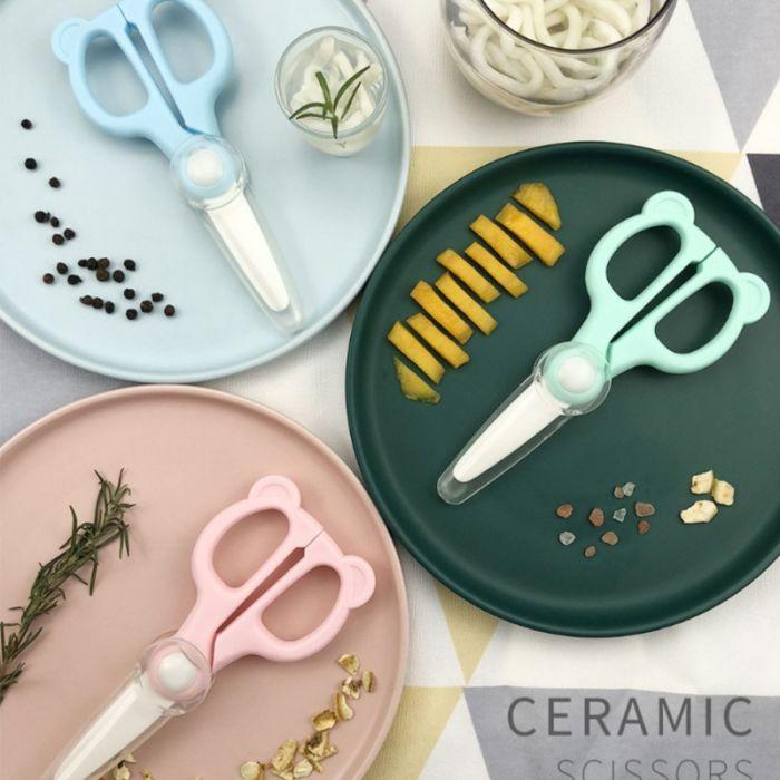 Cubble Little Bear Ceramic Food Scissors / Stainless Steel Food Scissors with Case, Cover, Safety Lock for Food Prepare Kitchen Blade Kitchen Blade 1