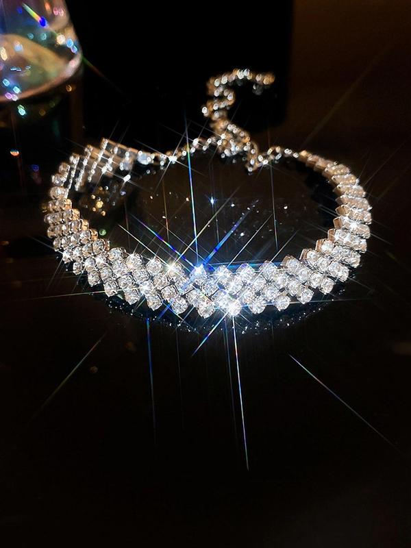 Rhombus Rhinestone Decor Tennis Link Bracelet, Fashionable Elastic Bracelet For Women For Party, Daily Clothing Decor For Girl 4
