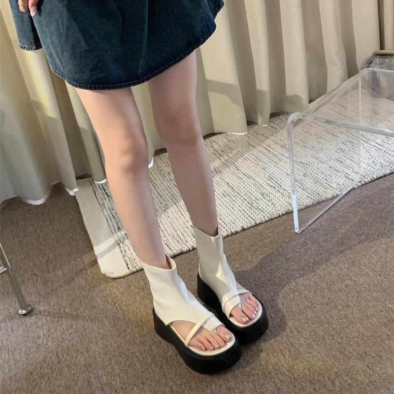 Giày Bốt Xỏ Ngón Cao 5cm Hở Mũi Đế Bằng Chiến Binh Phong Cách Cá Tính - GBBMXN Nữ DéP Shoes Sandal