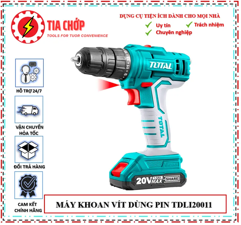 MÁY KHOAN VẶN VÍT DÙNG PIN TOTAL 20V TDLI20011 0