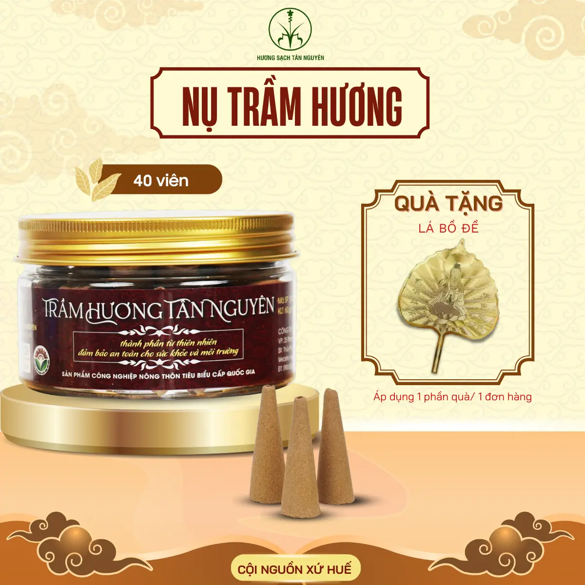[MUA 1 TẶNG 1] Nụ trầm hương Tân Nguyên, nụ trầm sạch hộp 40 viên dùng cho lư xông tram huong