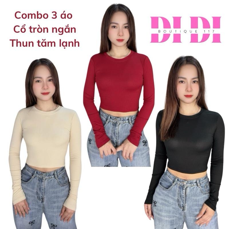 Combo3 Áo tay dài croptop cổ tròn nữ ủ kem , dáng ngắn . thun tăm lạnh . 40-53kg, 53-65kg tuỳ chiều cao. aothun  basic - Di Di boutique 117 Women Nhung