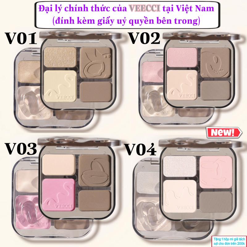 Bảng phấn bắt sáng và tạo khối VEECCI 4 ô 9g lên màu tự nhiên, chống thấm nước, lâu trôi