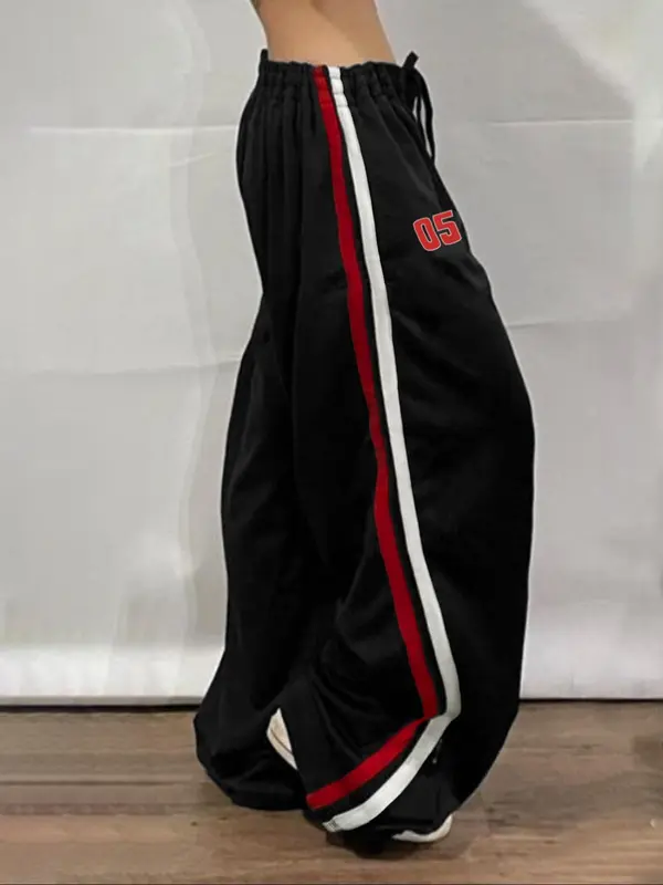 Women's Figure Print Side Stripes Pants, Casual Comfy Trousers for Daily Wear, Ladies Bottoms for All Seasons 1