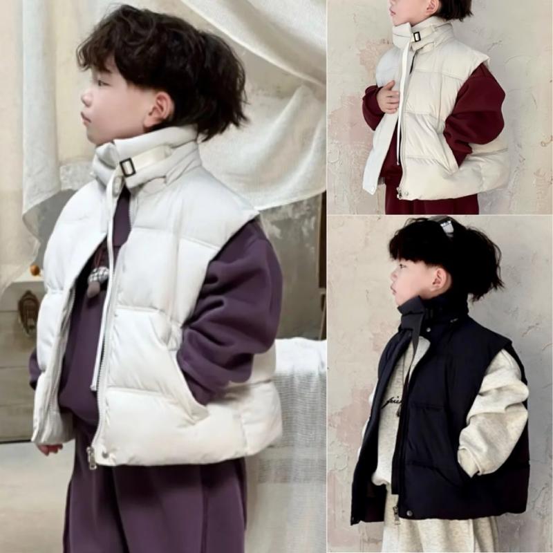 (Phom rất to ) Áo phao gile cổ áo tháo lắp được có màu đen và màu sữa tráng đục cho bé trai và bé gái