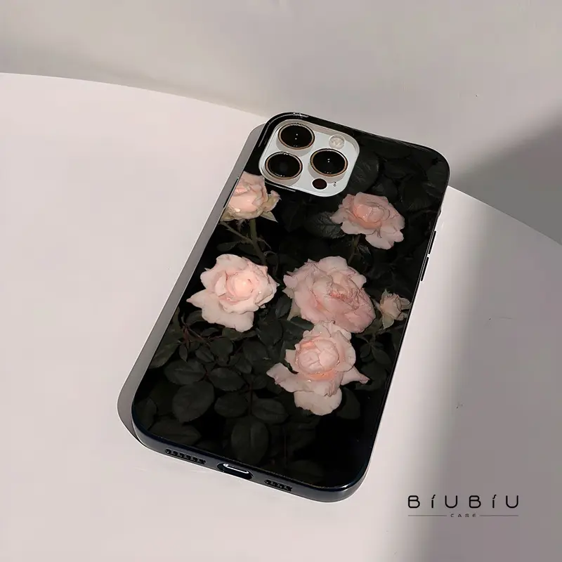 BIU BIU CASE Jelly Casing iPhone 7 8 6 6S Plus 11 13 12 14 15 Pro MAX XR XS MAX 7Plus 8Plus Dark Rose Impact Resistant Silicone phone  case 4