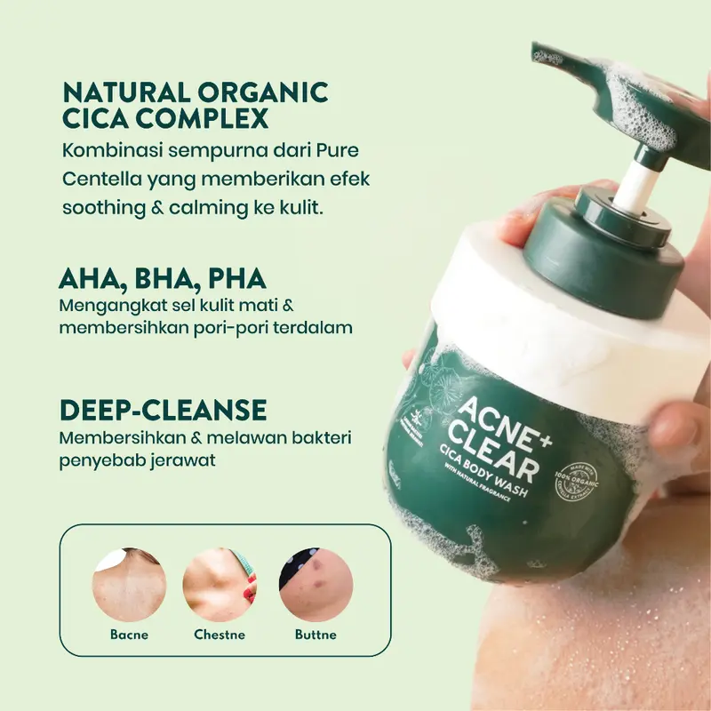 NPURE ACNE+ CLEAR CICA BODY WASH Organik Soap Mandi Tubuh Cair Wangi 2