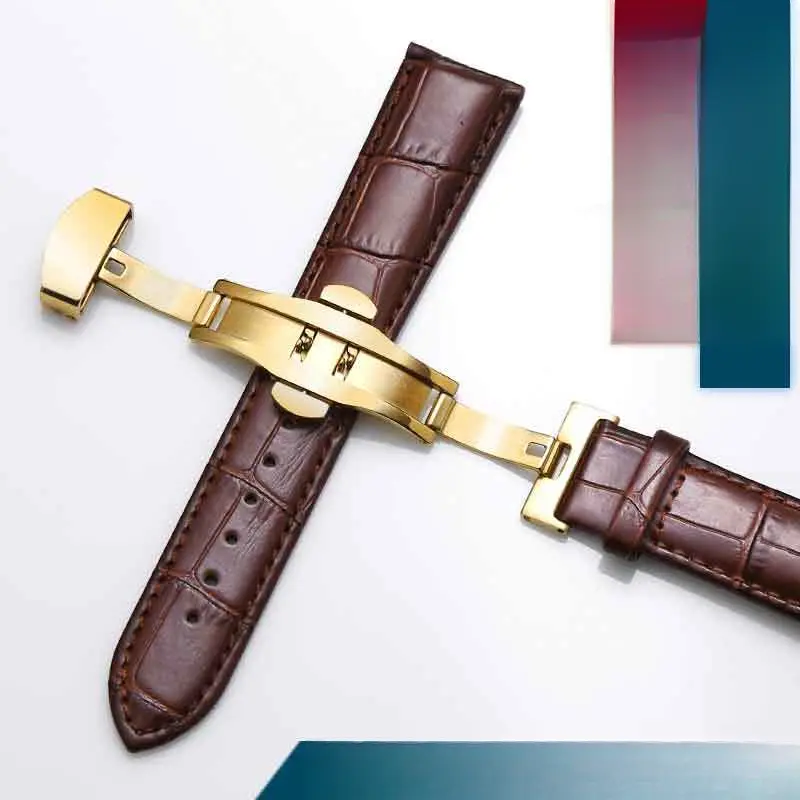 Dây Đeo Đồng Hồ Bằng Da, Hàng Thật, Unisex, Da Bò Lớp Một, Khóa Chốt, Thiết Kế Hình Bướm, Phong Cách Cổ Điển, Không Thấm Nước, Vòng Tay, Da Cá Sấu, Có Thể Đeo Cho Tất Cả Các Loại Đồng Hồ, Phong Cách Song Song 5