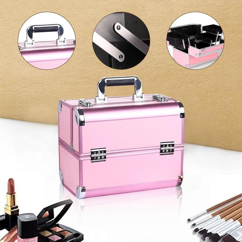 Product Introduction of Cosmetic Case, 1 Count Aluminum Alloy Material Makeup Tool Storage Box, Makeup Organizer for Girls, Cosmetic Organizer 2