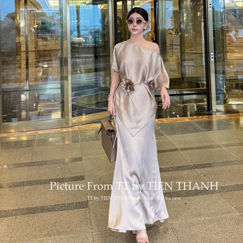 Bộ đồ Julie từ T T by TIENTHANH - Chân váy đuôi cá, áo đơn giản lệch vai - Màu trắng/đen/nude đậm/nude nhạt/đỏ đô/xám tây - Chất liệu lụa Hàn Châu - Kích thước S/M/L - Nữ, Women Nữ Top 4