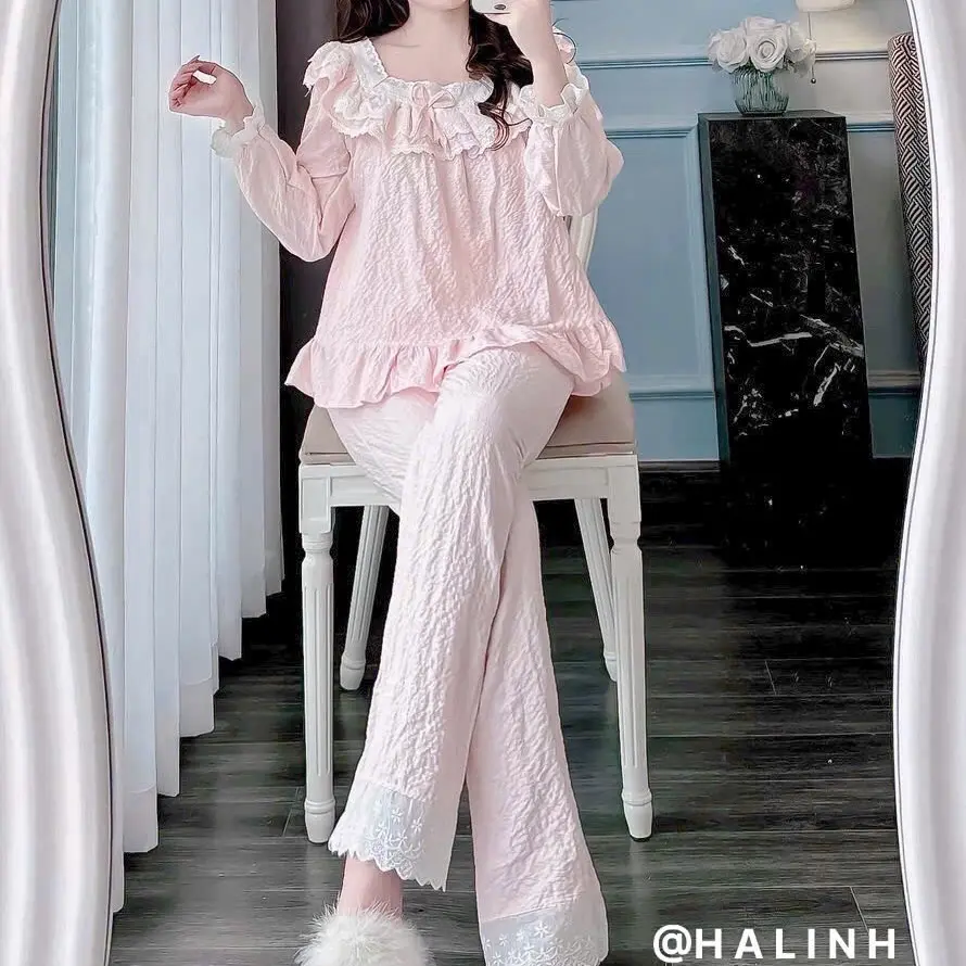 ( phương thảo đồ bộ)Sét đồ bộ ngủ đũi xốp mềm mịn cổ vuông viền ren nhiều màu