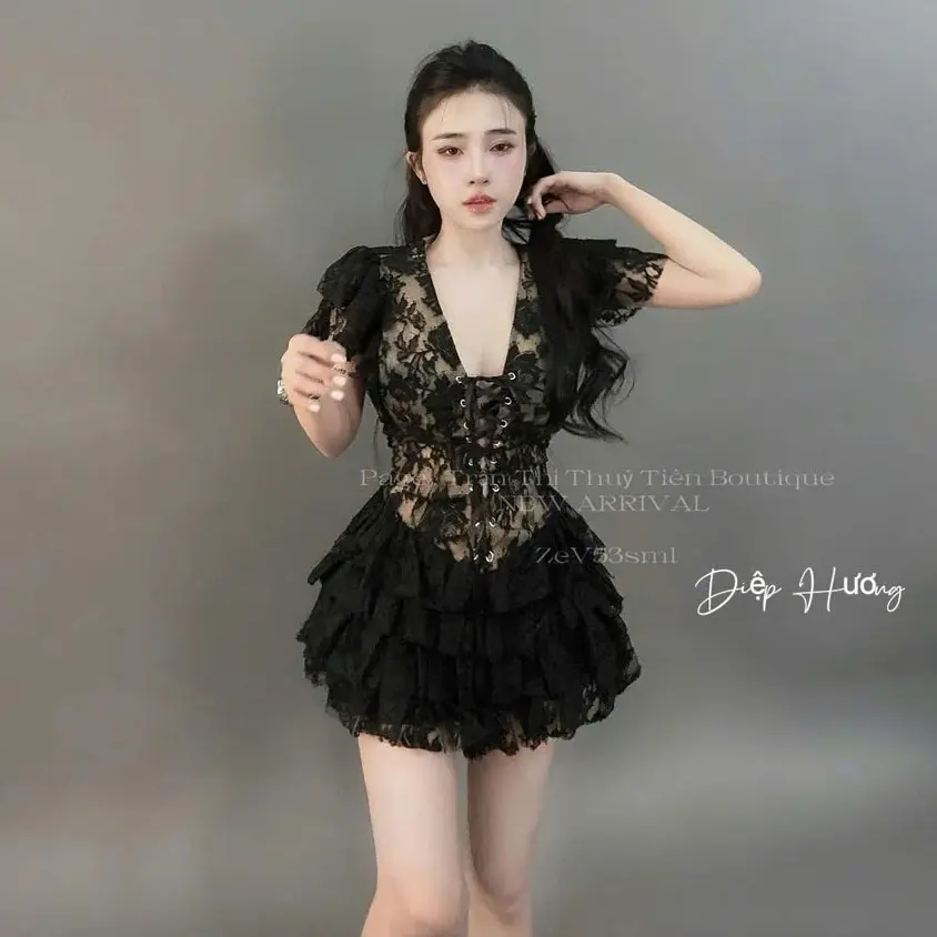 Váy ren tầng đan cổ tiểu thư cho nữ - Bông Xinhne