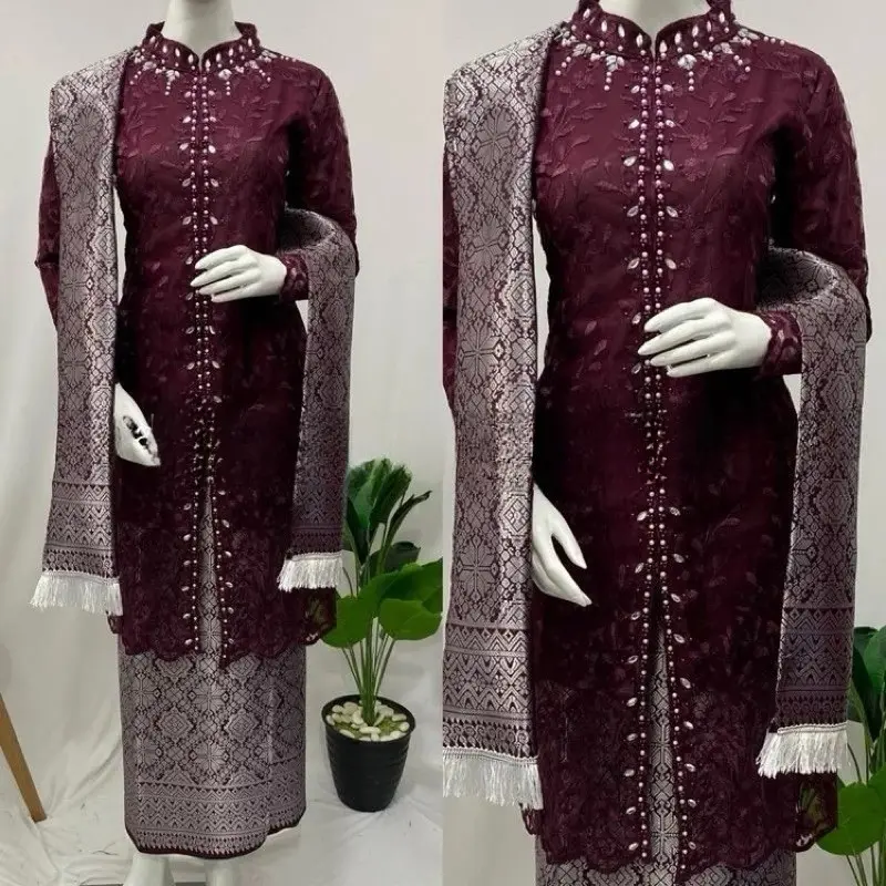 BA>set tunik tille songket selendang kebaya ibu besan kebaya pesta baju kurung melayu